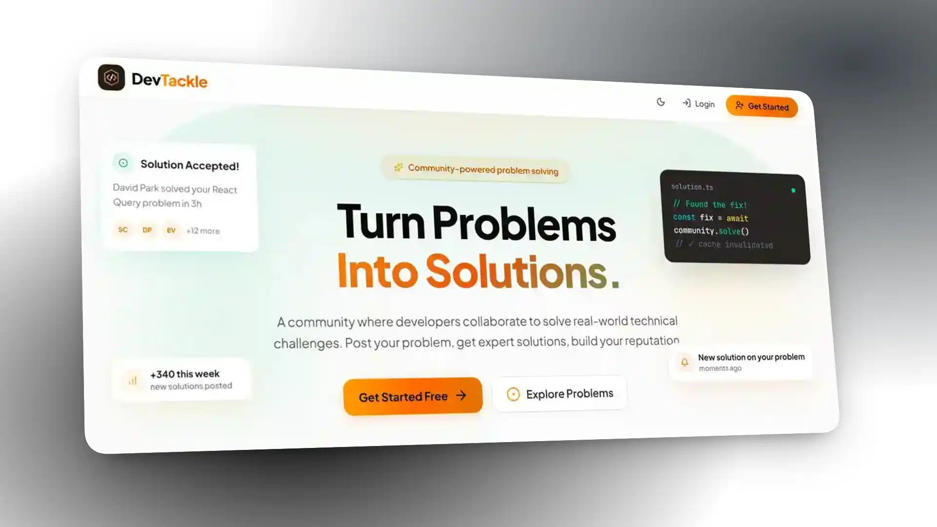Devtackle Developer Platform live interface preview